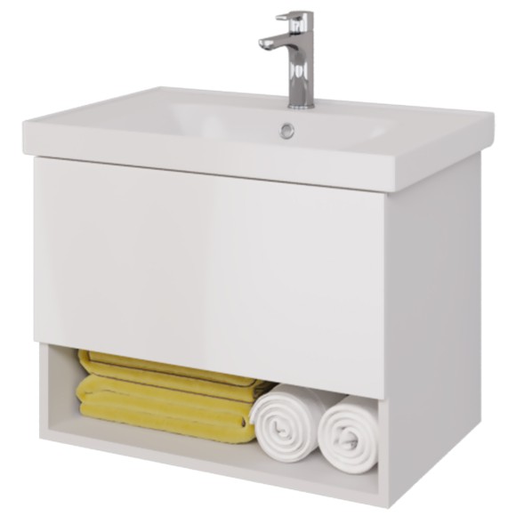 Тумба PERFECTO, 70 см, подвесная, 1 ящик, push-to-open, белый глянец