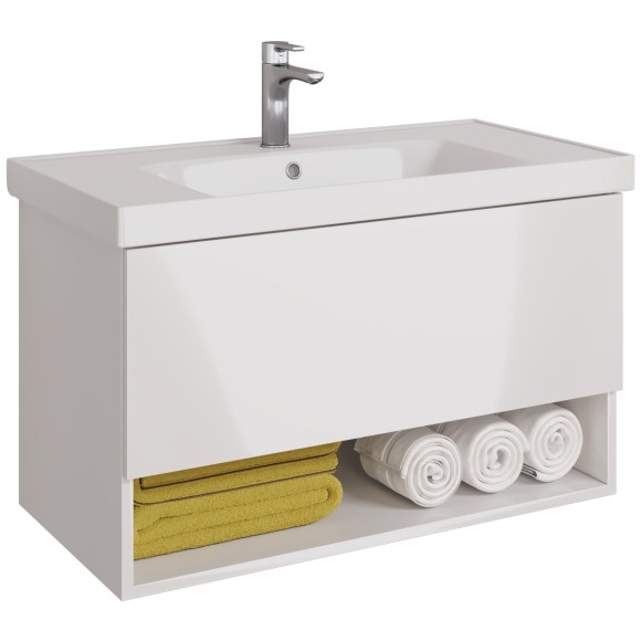 Тумба PERFECTO, 90 см, подвесная, 1 ящик, push-to-open, белый глянец