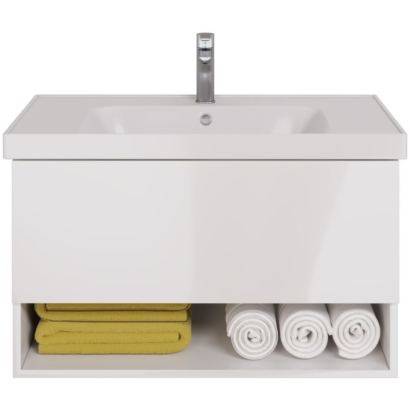 Тумба PERFECTO, 90 см, подвесная, 1 ящик, push-to-open, белый глянец