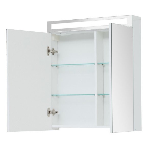 Шкаф зеркальный MAX, 70 см, 2 дверцы, 4 стеклянные полки, белый глянец