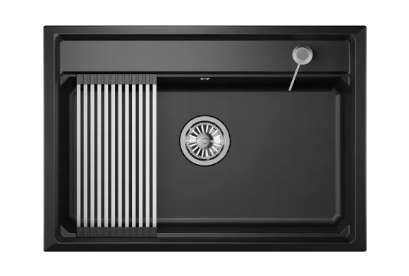 KS-7301, ШВАРЦ (чёрный металлик), кухонная мойка, кварц