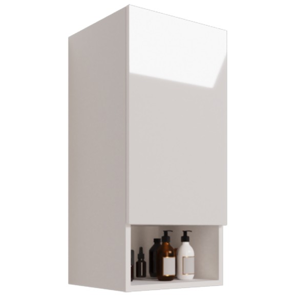 Полупенал PERFECTO, 35 см, подвесной, правый, 1 дверца, push-to-open, 1 стеклянная полка, белый глянец