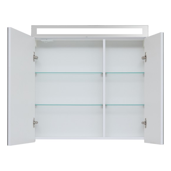 Шкаф зеркальный MAX, 80 см, 2 дверцы, 4 стеклянные полки, белый глянец
