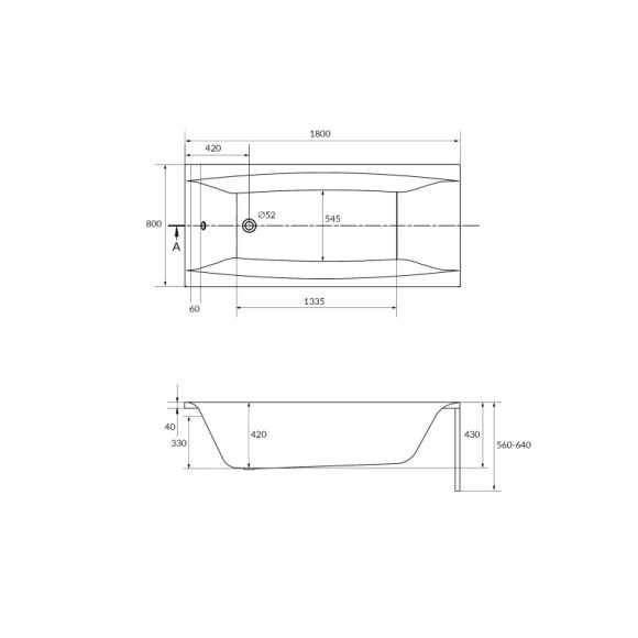 Ванна прямоугольная VIRGO 180x80 с ножками белый