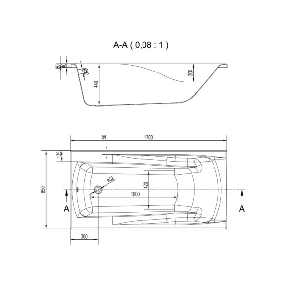 Ванна прямоугольная ZEN 170x85