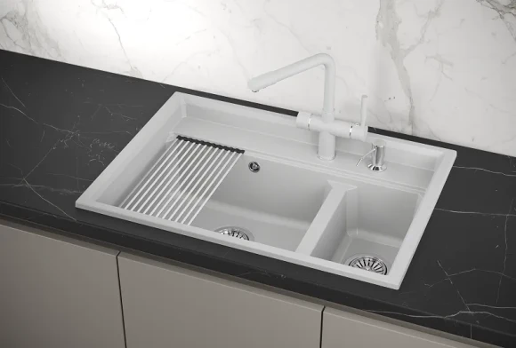 KS-7302, АРКТИК (БЕЛЫЙ), кухонная мойка, кварц