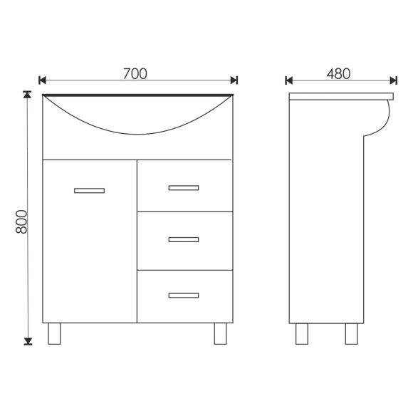 70 Тумба "Лотос 70" 3 ящ. (ум. Эрика70)