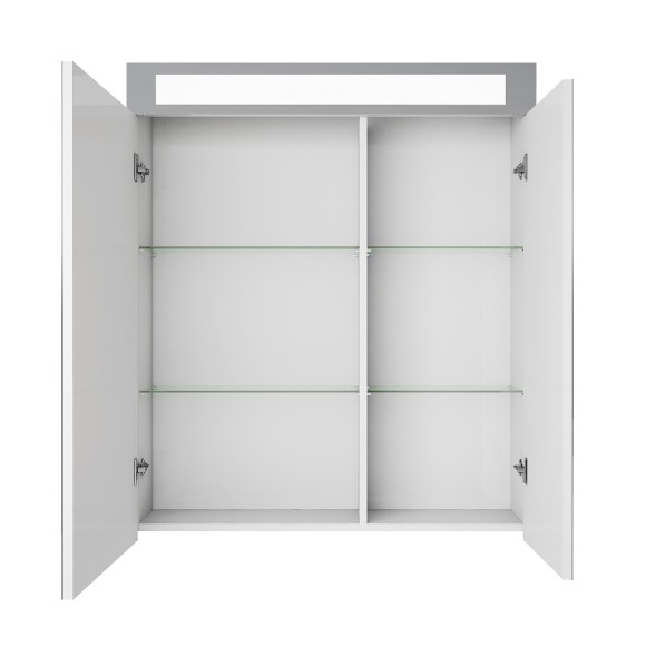 Шкаф зеркальный UNI, 70 см, 2 дверцы, 4 стеклянные полки, с подсветкой и выключателем, белый