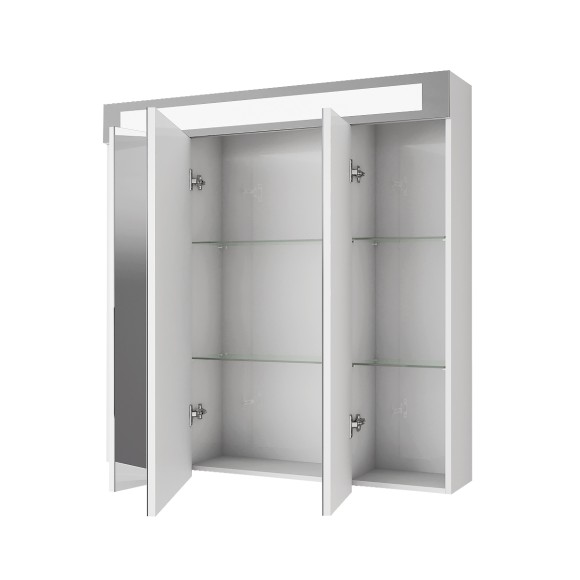 Шкаф зеркальный UNI, 80 см, 3 дверцы, 6 стеклянных полок, с подсветкой и выключателем, белый