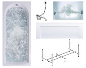 Комплект Акриловая ванна TIMO MIKA1570+Каркас + Слив-перелив+Гидромассаж 6 форсунок+Фронтальная панель