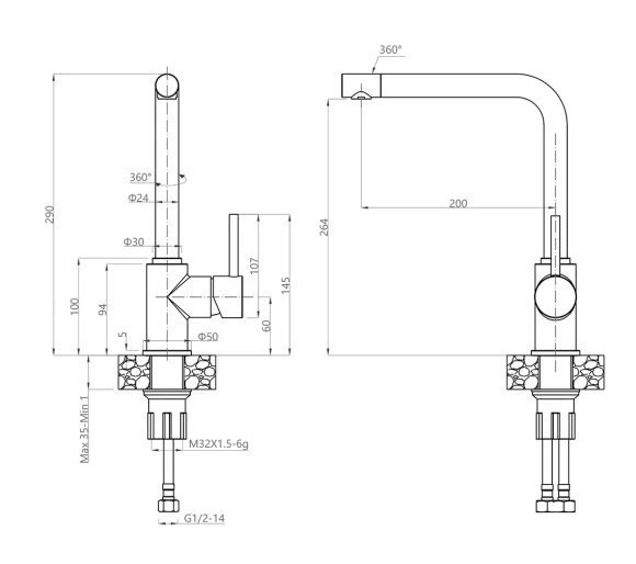 GRANFEST Смеситель для кухни Г-обр. D-35мм песочный арт.