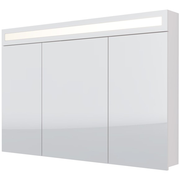 Шкаф зеркальный UNI, 120 см, 3 дверцы, 6 стеклянных полок, с LED-подсветкой и выключателем, белый