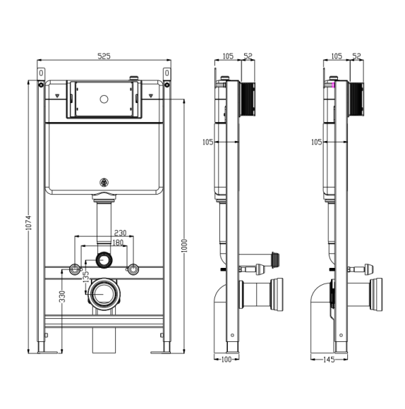 TIMO Комплект 3 в 1 унитаз черный INARI + инсталляция + кнопка смыва REKO черная матовая с шумоизоляцией и креплениями