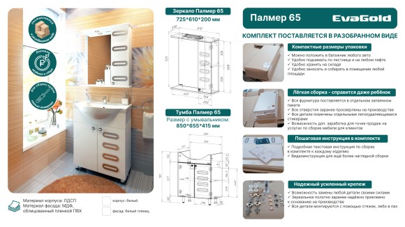 65 Зеркало-шкаф "Палмер 65" (в разборе) 65 Зеркало-шкаф "Палмер 65" (в разборе)