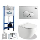 TIMO Комплект 3 в 1 унитаз белый RISTO + инсталляция + кнопка смыва KULO глянцевая хромированная с шумоизоляцией и креплениями TIMO Комплект 3 в 1 унитаз белый RISTO + инсталляция + кнопка смыва KULO глянцевая хромированная с шумоизоляцией и креплениями