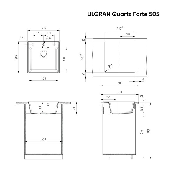 Мойка ULGRAN Quartz Forte 505-06, трюфель