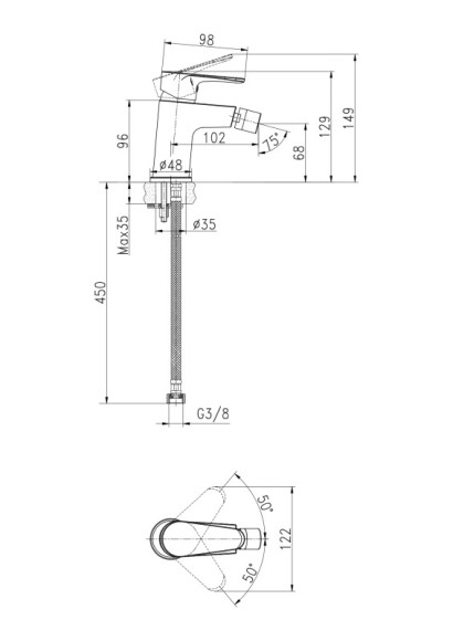 Смеситель для биде CERSANIA однорычажный Смеситель для биде CERSANIA однорычажный