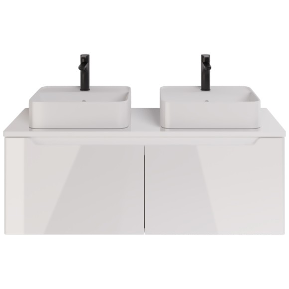 Тумба W, 125 см, подвесная, для умывальника "Гармония" 125 см или стеклянной столешницы W, 2 ящика, белый глянец