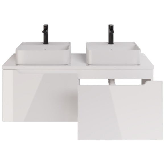 Тумба W, 125 см, подвесная, для умывальника "Гармония" 125 см или стеклянной столешницы W, 2 ящика, белый глянец