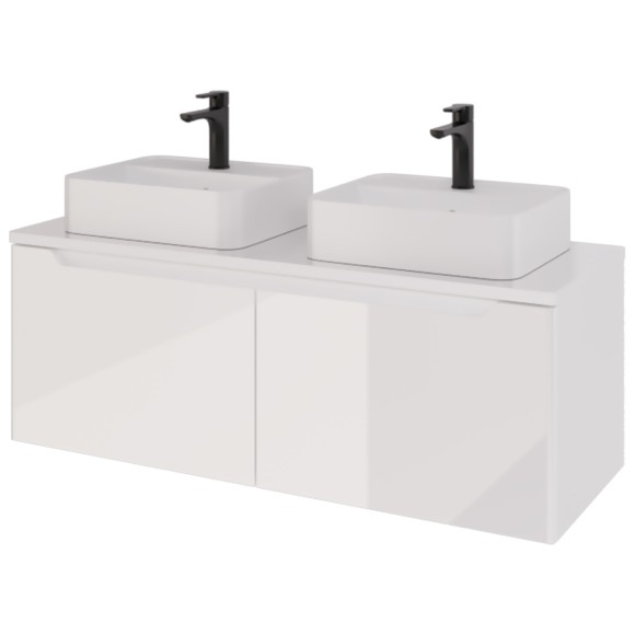 Тумба W, 125 см, подвесная, для умывальника "Гармония" 125 см или стеклянной столешницы W, 2 ящика, белый глянец