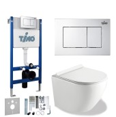 TIMO Комплект 3 в 1 унитаз белый RISTO + инсталляция + кнопка смыва REKO глянцевая хромированная с шумоизоляцией и креплениями TIMO Комплект 3 в 1 унитаз белый RISTO + инсталляция + кнопка смыва REKO глянцевая хромированная с шумоизоляцией и креплениями