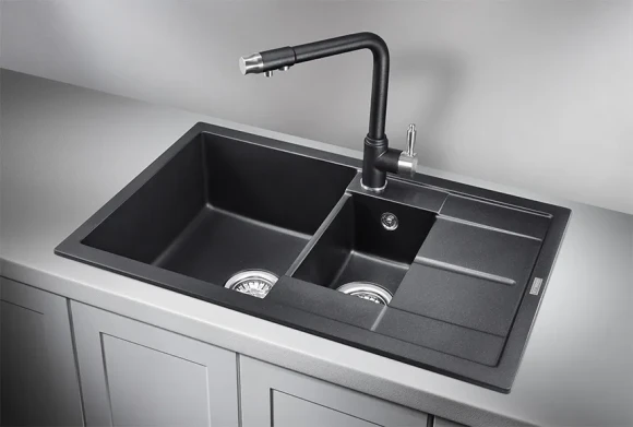 7802, ШВАРЦ (чёрный металлик), кухонная мойка, кварц 7802, ШВАРЦ (чёрный металлик), кухонная мойка, кварц