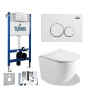 TIMO Комплект 3 в 1 унитаз белый RISTO + инсталляция + кнопка смыва KULO глянцевая белая с шумоизоляцией и креплениями TIMO Комплект 3 в 1 унитаз белый RISTO + инсталляция + кнопка смыва KULO глянцевая белая с шумоизоляцией и креплениями