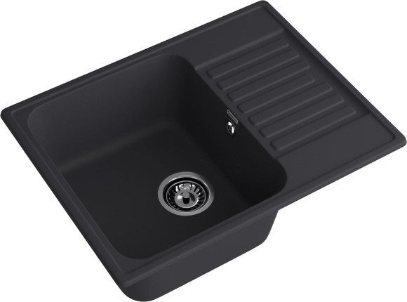 GRANFEST Мойка QUARZ 13  1-чаша+крыло 620*480мм черный арт.GF-Z-