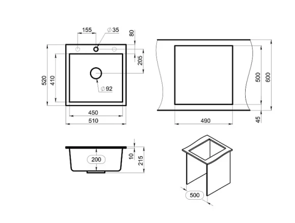 5102, АЛЮМИНИУМ, кухонная мойка, кварц