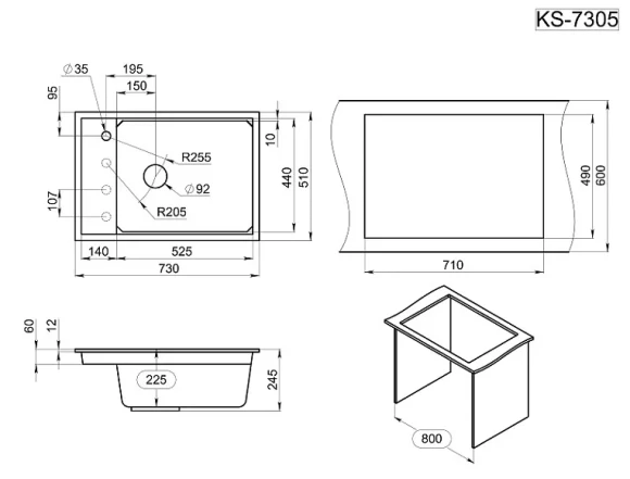KS-7305, АЛЮМИНИУМ, кухонная мойка, кварц KS-7305, АЛЮМИНИУМ, кухонная мойка, кварц