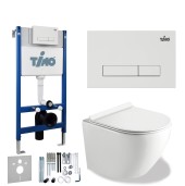 TIMO Комплект 3 в 1 унитаз белый RISTO + инсталляция + кнопка смыва INARI глянцевая белая с шумоизоляцией и креплениями TIMO Комплект 3 в 1 унитаз белый RISTO + инсталляция + кнопка смыва INARI глянцевая белая с шумоизоляцией и креплениями