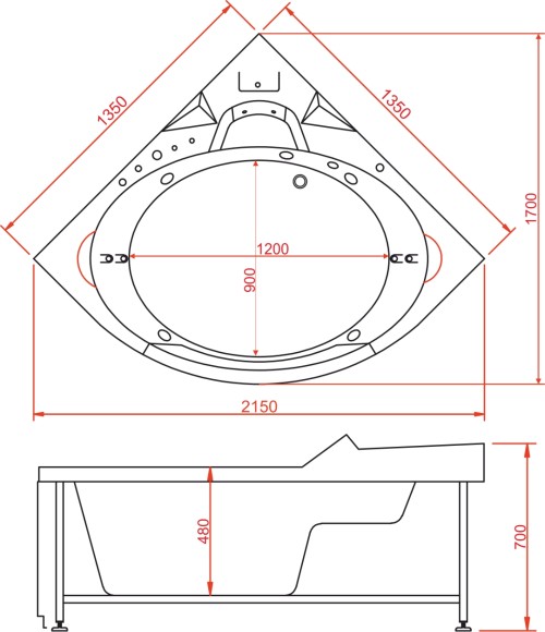 Ванна ГМ 1350*1350*700 с насосом OLB-840 с переливом