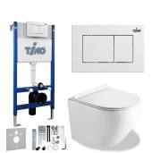 TIMO Комплект 3 в 1 унитаз белый RISTO + инсталляция + кнопка смыва REKO глянцевая белая с шумоизоляцией и креплениями TIMO Комплект 3 в 1 унитаз белый RISTO + инсталляция + кнопка смыва REKO глянцевая белая с шумоизоляцией и креплениями