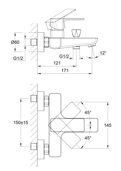 Смеситель для ванны GEO однорычажный Смеситель для ванны GEO однорычажный