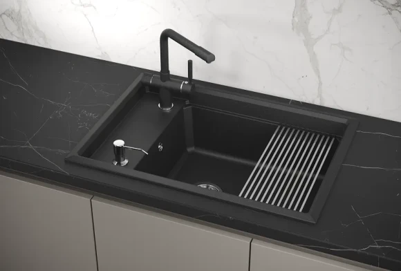 KS-7305, ЧЁРНЫЙ, кухонная мойка, кварц KS-7305, ЧЁРНЫЙ, кухонная мойка, кварц