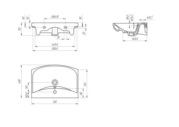 Раковина универсальная CARINA 55 1 отв. Раковина универсальная CARINA 55 1 отв.