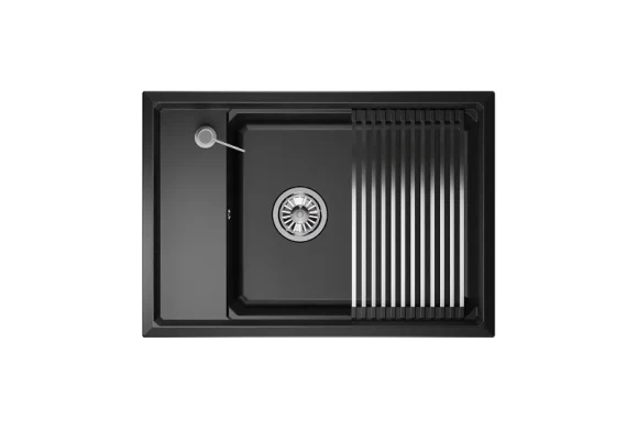 KS-7305, ШВАРЦ (чёрный металлик), кухонная мойка, кварц