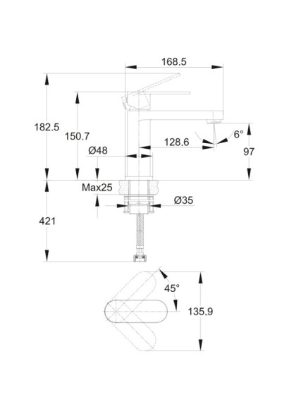 Смеситель для раковины ELIO однорычажный Смеситель для раковины ELIO однорычажный