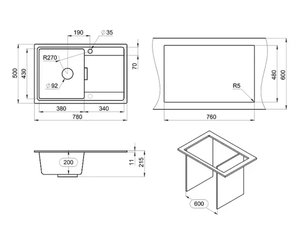 7804, ПЕСОК, кухонная мойка, кварц