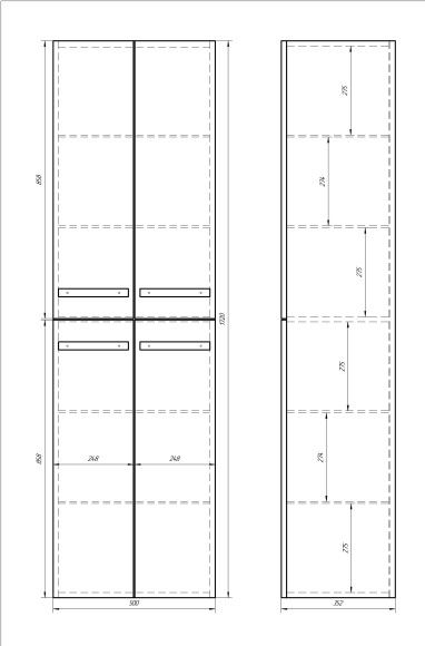 Пенал ALMI, 50 см, подвесной/напольный, 4 дверцы, 4 стеклянные полки, белый глянец