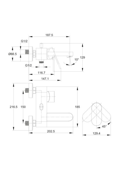 Смеситель для ванны ELIO однорычажный