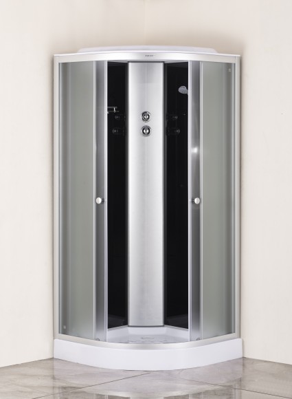 Душевая кабина EvaGold полукруг F901BS (90*90, низ.под., рифл. стек., черн. стен., хром матовый проф. 3к.)