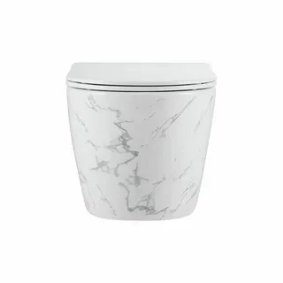 Унитаз подвесной K505MD белый мрамор безободковый, сиденье тонкое ДП, крепления 