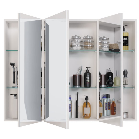 Шкаф зеркальный ALMI, 90 см, 3 дверцы, 6 стеклянных полок, белый Шкаф зеркальный ALMI, 90 см, 3 дверцы, 6 стеклянных полок, белый