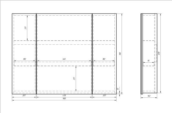 Шкаф зеркальный ALMI, 90 см, 3 дверцы, 6 стеклянных полок, белый Шкаф зеркальный ALMI, 90 см, 3 дверцы, 6 стеклянных полок, белый