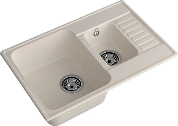 GRANFEST Мойка QUARZ 21К  1,5-чаши+крыло 740*480мм белый арт.GF-Z-