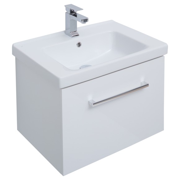 Тумба BIG INN, 65 см, подвесная, 1 ящик + выдвижной внутренний ящик, белый глянец