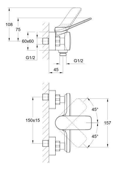 Смеситель для душа ODRA однорычажный