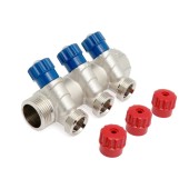 Коллектор с вентилями 3/4 3 выхода 1/2 синий COMPIPЕ