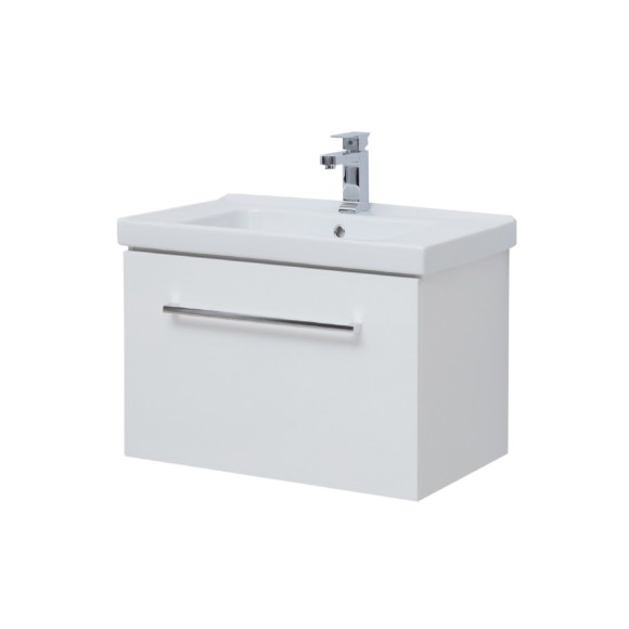 Тумба BIG INN, 80 см, подвесная, 1 ящик + выдвижной внутренний ящик, белый глянец